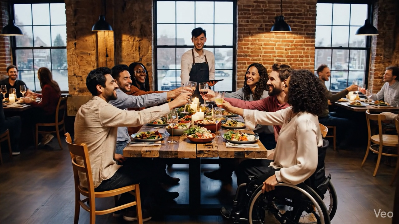 Busy restaurant with happy diners